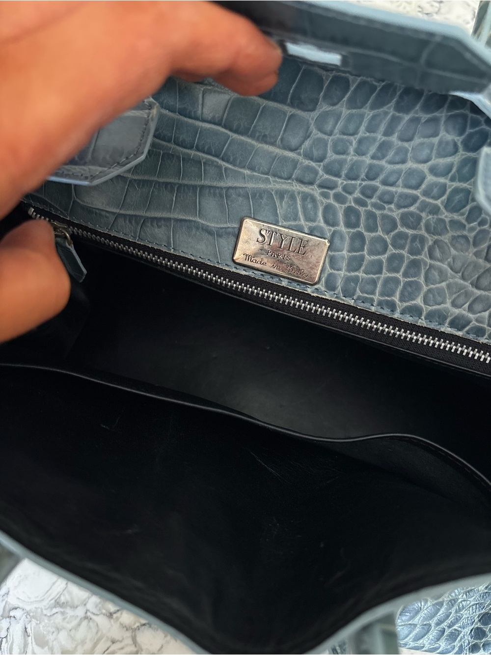 Birkin Designer-Style Croc Embossed Tote Bag in Teal Green - Picture 8 of 10
